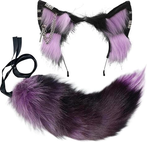 costume wolf ears and tail|fluffy wolf tail attachments.